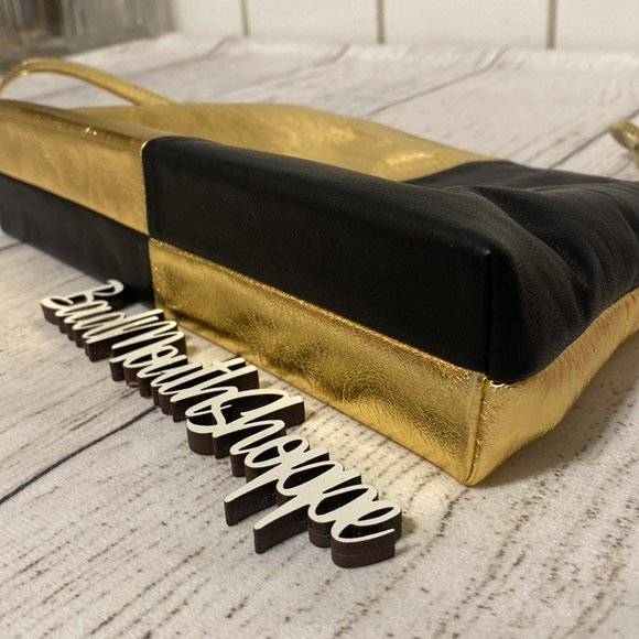 *Verona Black Gold and Black Leather Split Jackolantern Bag Purse - Picture 7 of 9